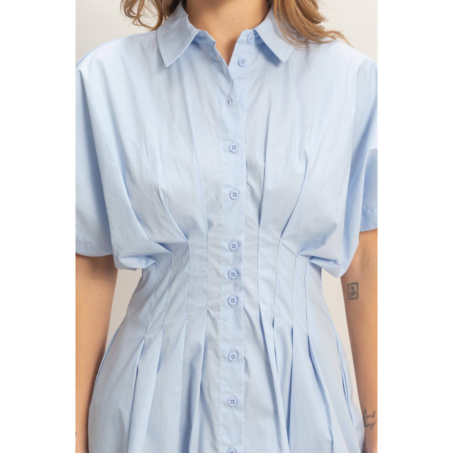 Pleated Button-Up Dress