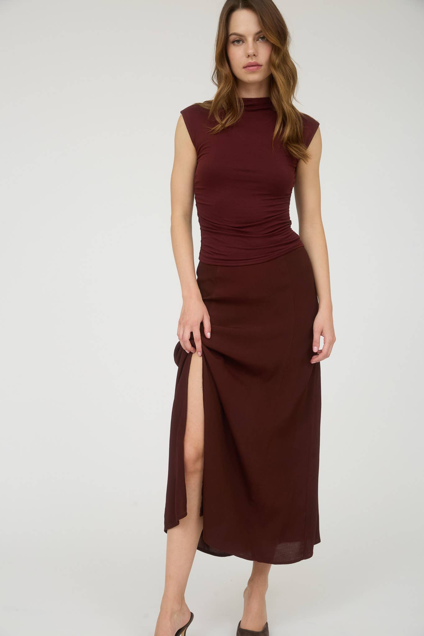 Side Slit Lightweight Midi Skirt